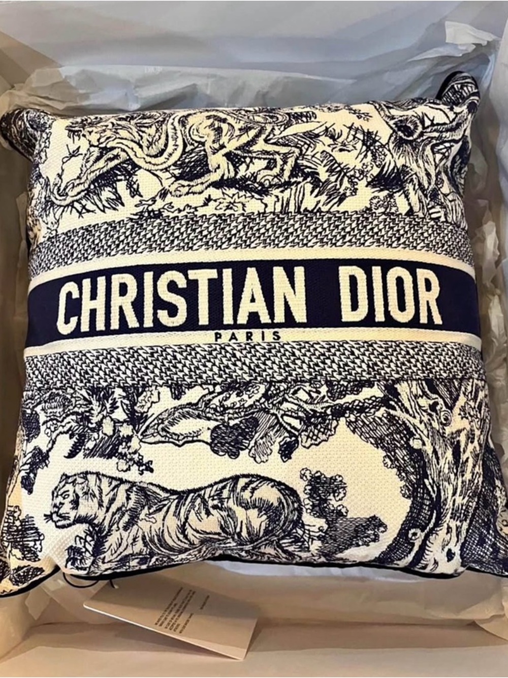 Dior Navy and White Christian Dior Paris Toile Accent Pillow